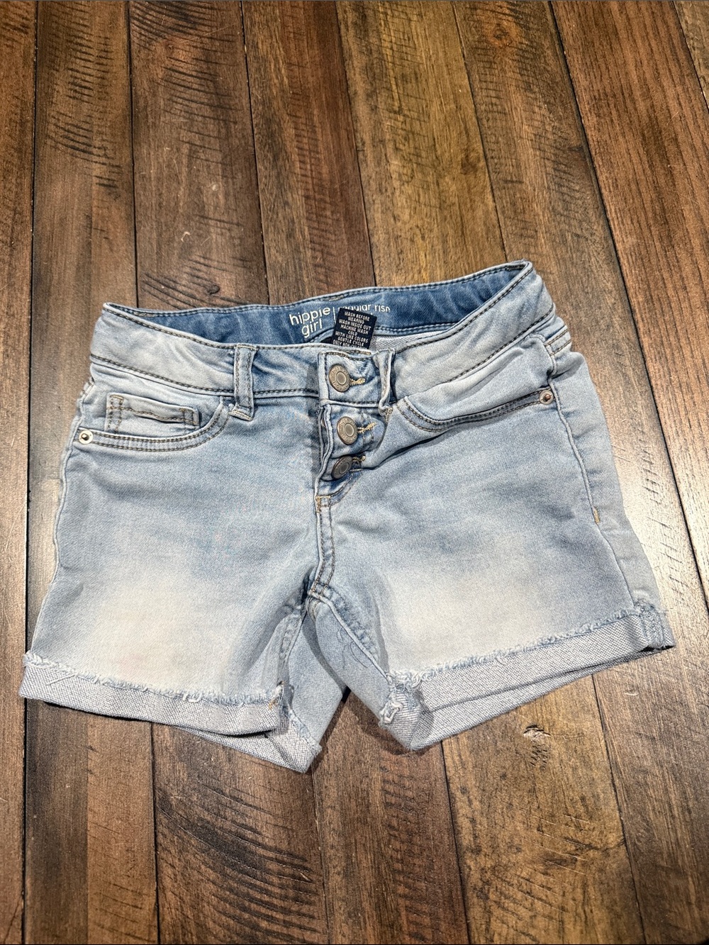 Hippie Girl Girls Light Wash Denim Shorts Size 8 Button Fly Cuffed Hem